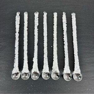 SET OF 7 GLASS TEARDROP Crystal ICICLE CHRISTMAS ORNAMENTS 7"LONG